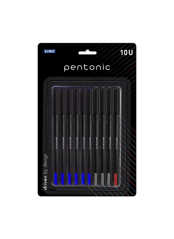 Pentonic 0.7Mm Ball Point Pen Blister Pack | Black Body | 6 Blue, 3 Black & 1 Red Ink | Set Of 10 Pens  - Image 1