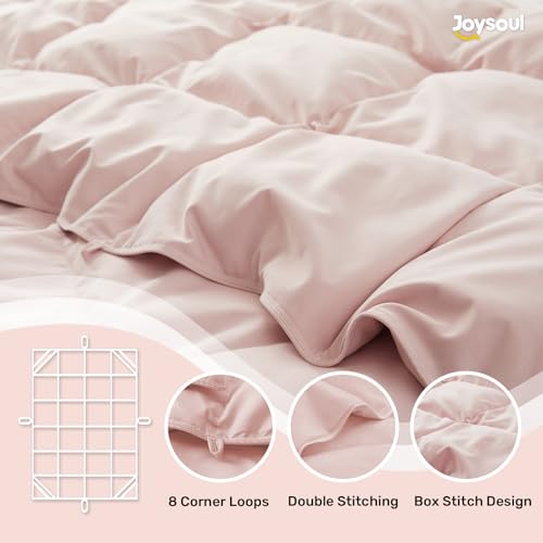 Joysoul Lightweight Down Comforter King Size, Goose Feathers Fiber Comforter for Hot Sleepers, Breathable & Ultra Soft Fluffy Duvet Insert, Thin Bedding for Summer, Pink (104" X 88") - Image 5