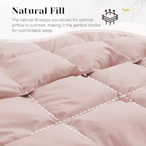 Joysoul Lightweight Down Comforter King Size, Goose Feathers Fiber Comforter for Hot Sleepers, Breathable & Ultra Soft Fluffy Duvet Insert, Thin Bedding for Summer, Pink (104" X 88") - Image 3