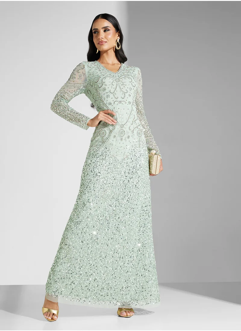 Amelia Rose Embellished Mesh Detailed Dress
