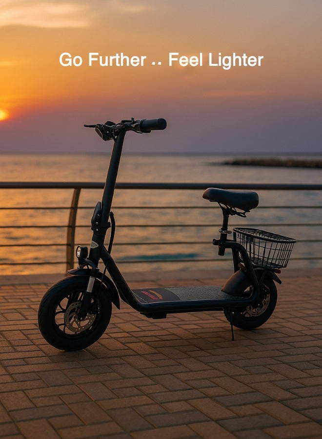 NIYAZI Electric Scooter with Basket | Electric Scooter for Adults | Electric Scooter with Seat | electric scooter | Foldable Electric Scooter | 48V Voltage | 500W Motor | Front and Rear Lights | Shock Absorption Suspension | Storage Basket | Weight Capacity 120 KG | 12-Inch Tires - Image 2
