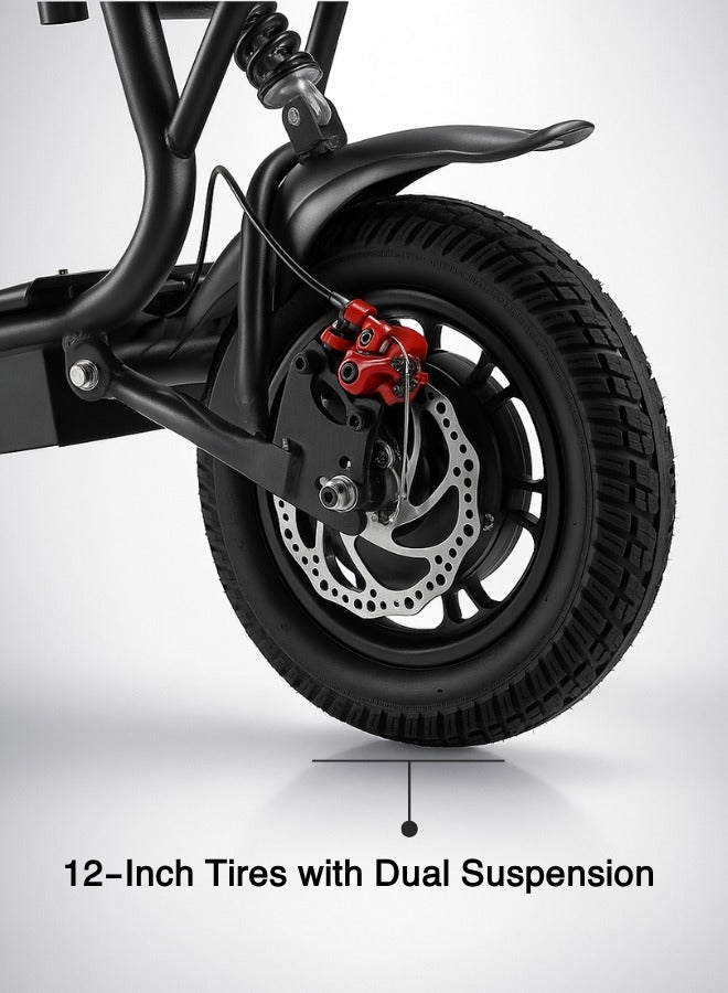 NIYAZI Electric Scooter with Basket | Electric Scooter for Adults | Electric Scooter with Seat | electric scooter | Foldable Electric Scooter | 48V Voltage | 500W Motor | Front and Rear Lights | Shock Absorption Suspension | Storage Basket | Weight Capacity 120 KG | 12-Inch Tires - Image 4