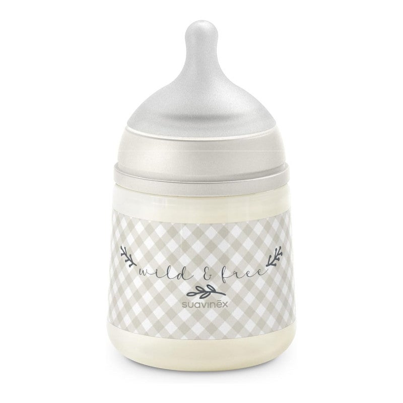 Suavinex, 150ml Bottle with Physiological SX Pro Silicone Teat with Anti-Colic Valve, Slow Flow (S) for Breast and Artificial Milk or Water, Babies +0 Months and Newborns, Wild&Free Beige - Image 1
