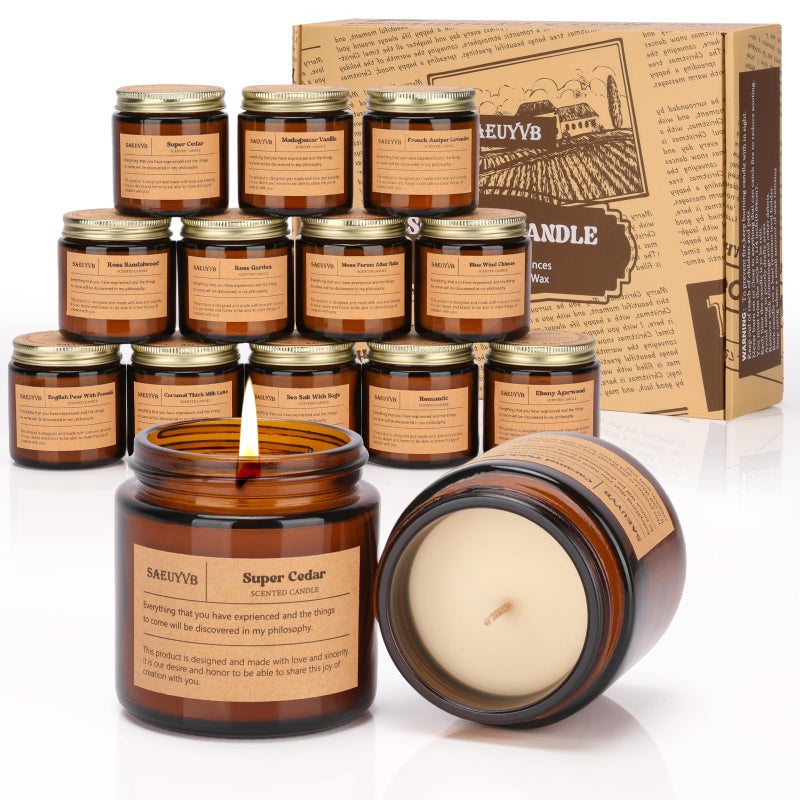 SAEUYVB 12 Pack Candles for Home Scented,Scented Candles Gift Set for Women &Men,Natural SoyCandles(Amber Jar),Aromatherapy Candle Set for Birthday Valentine Anniversary Mother's Day Christmas - Image 1
