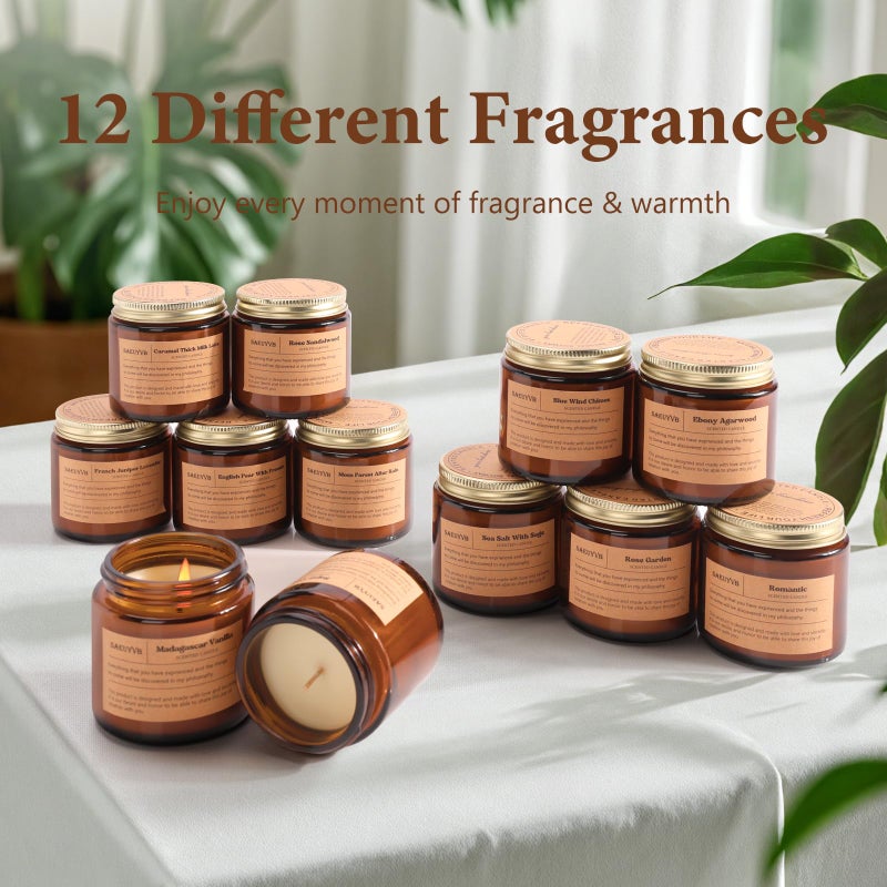 SAEUYVB 12 Pack Candles for Home Scented,Scented Candles Gift Set for Women &Men,Natural SoyCandles(Amber Jar),Aromatherapy Candle Set for Birthday Valentine Anniversary Mother's Day Christmas - Image 4