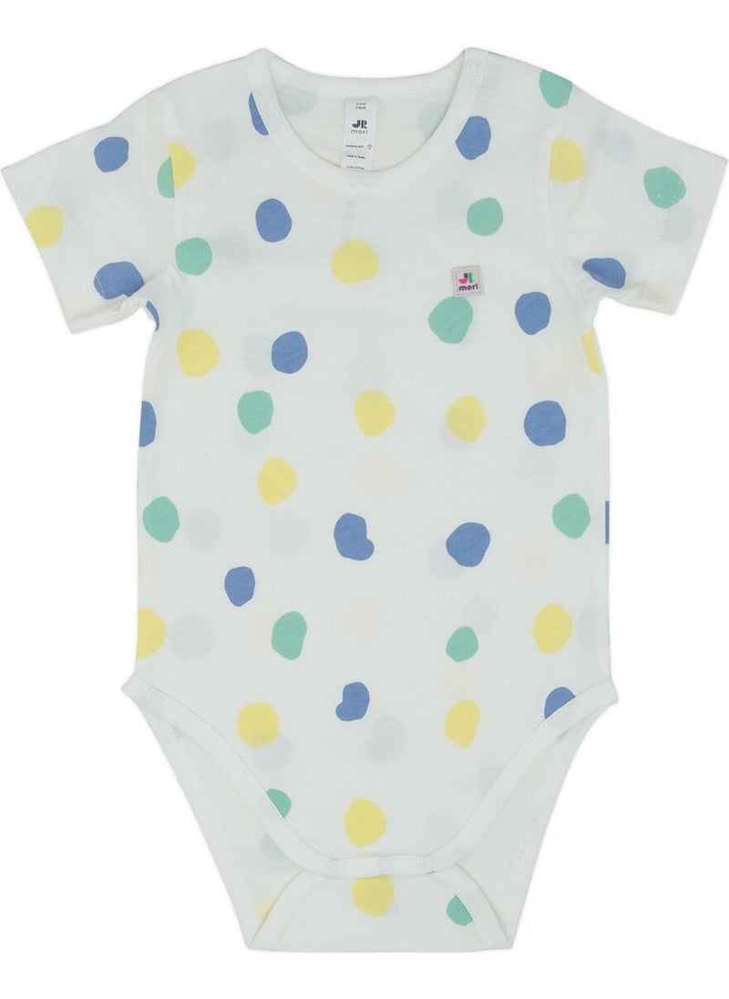 Jrmori Polka Dot Printed Short Sleeve Bodysuit with Shoulder Snaps  - Image 1