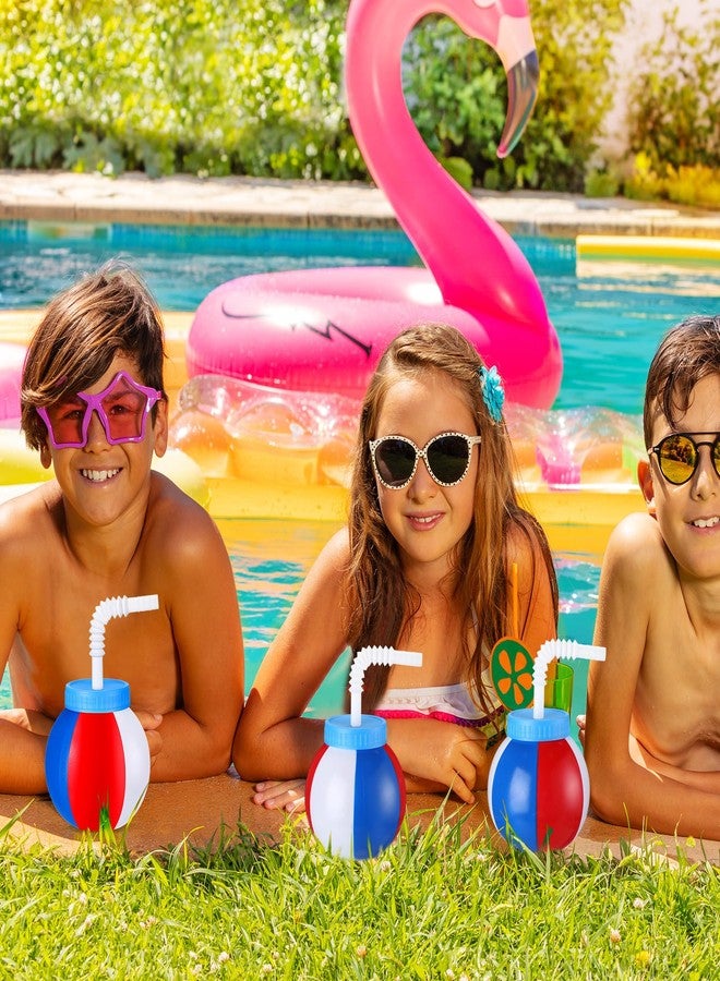 Skyley 12 Pcs 14 oz Summer Beach Ball Cups with Straws and Lids Plastic Sipper Reusable Summer Pool Drinking Cups for Birthday Beach Birthday Theme Party Supplies - Image 5