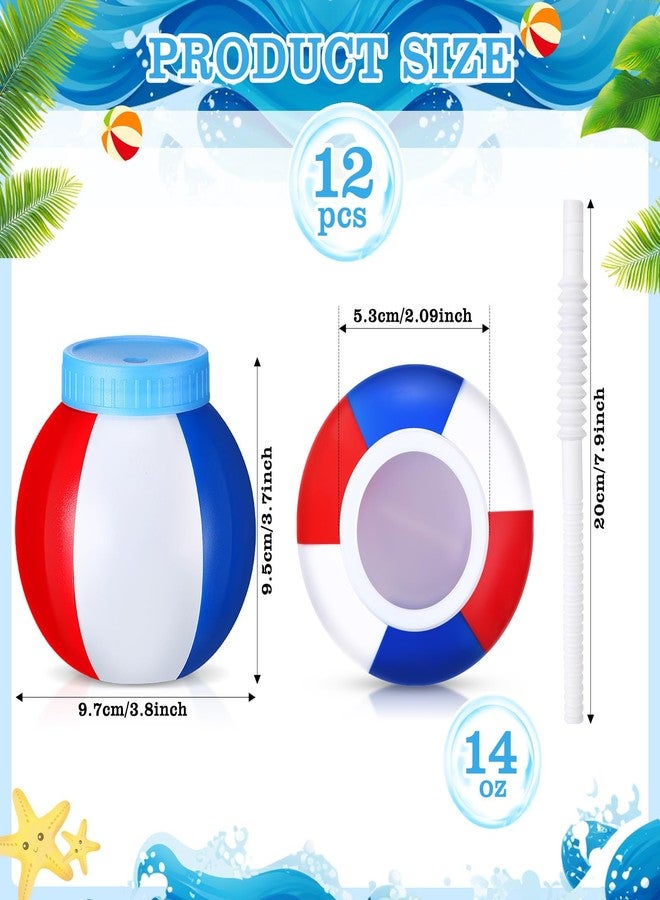 Skyley 12 Pcs 14 oz Summer Beach Ball Cups with Straws and Lids Plastic Sipper Reusable Summer Pool Drinking Cups for Birthday Beach Birthday Theme Party Supplies - Image 3