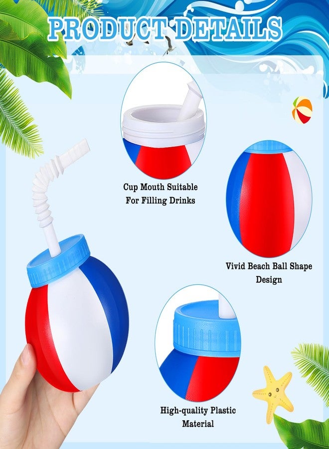 Skyley 12 Pcs 14 oz Summer Beach Ball Cups with Straws and Lids Plastic Sipper Reusable Summer Pool Drinking Cups for Birthday Beach Birthday Theme Party Supplies - Image 2
