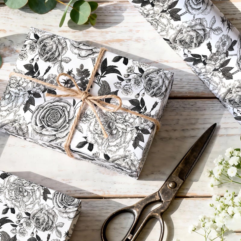 YXTII Black and White Wrapping Paper with Cut Lines, Flower Gift Wrap for Birthday, Wedding, Baby Shower, Valentines, Christmas, Bridal Shower, 17 Inches x 9.8 Feet, Mini Roll - Image 5