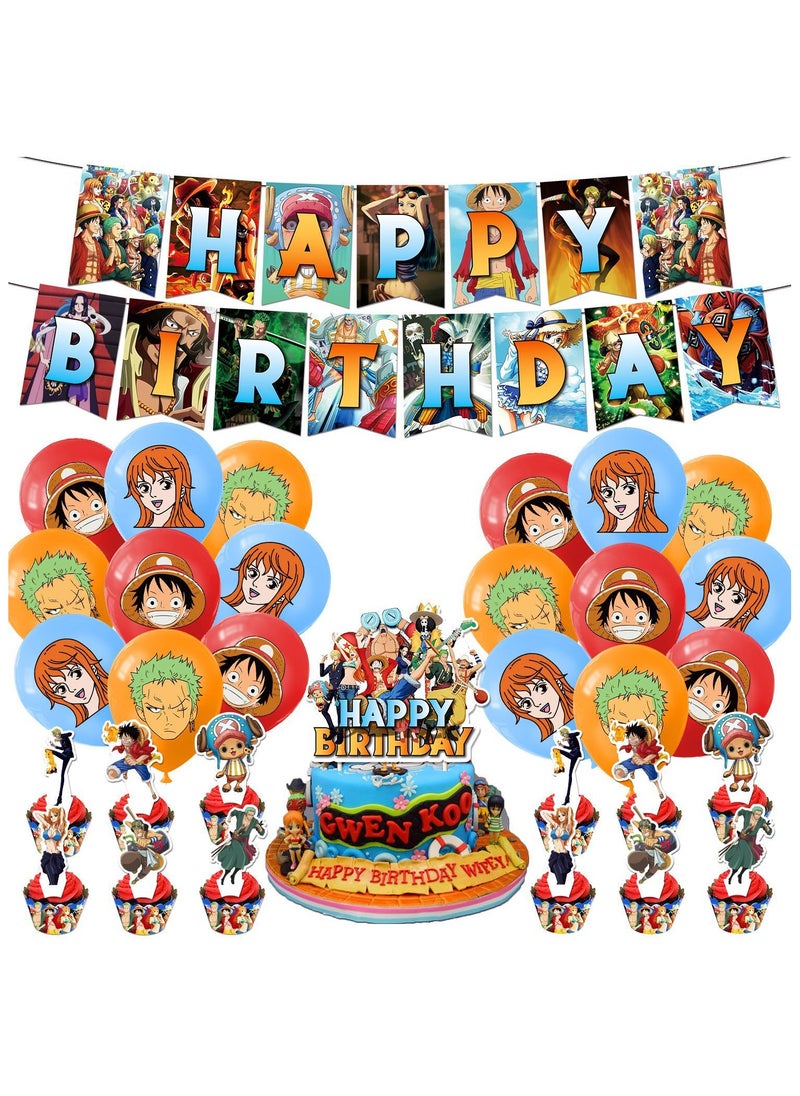 Birthday Party Balloon Decoration ONE PIECE，Happy Birthday Banner,Cake Topper,Baby Shower Birthday Bachelorette Party Backdrop  - Image 1