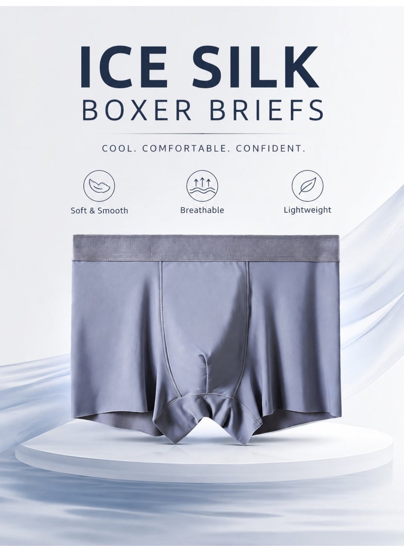 4 Pack Men's Ice Silk Boxer Briefs, Cooling Ultra-Thin Antibacterial Seamless Breathable, Moisture Wicking for Summer Daily Wear - Image 2