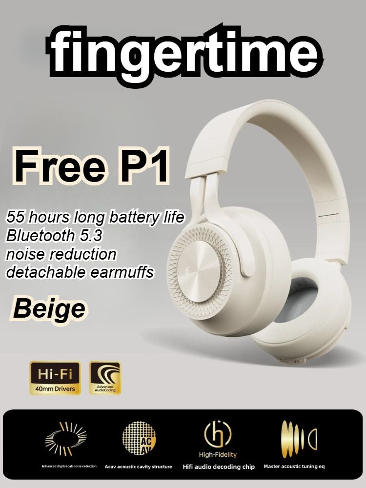 Fingertime P1 Wireless Bluetooth Earbuds, Low Latency ENC Noise Cancelling HiFi Headset, Beige - Image 1