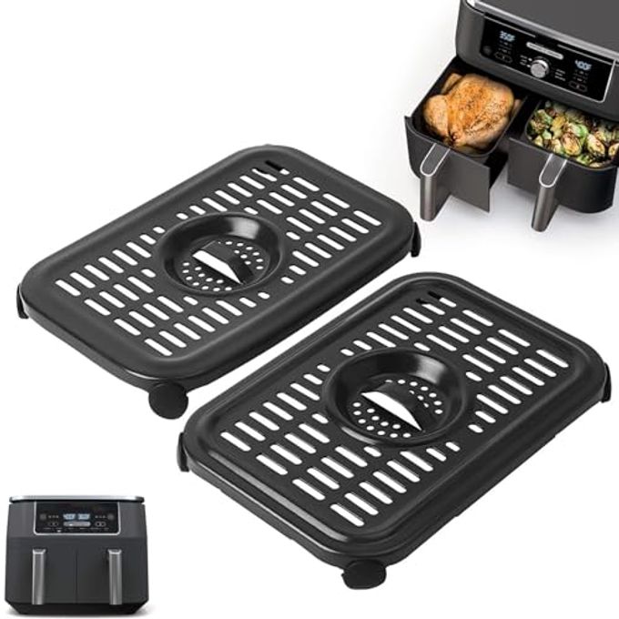 GXF Air Fryer Grill Tray for Ninja Foodi DZ100 DZ201 Air Fryers, 2 Packs Replacement Air Fryer Crisper Plate Grill Plate Pan Accessories with Rubber Bumpers, Dishwasher Safe