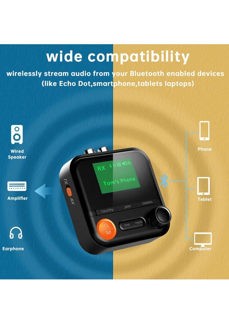 general Bluetooth Transmitter Receiver,Bluetooth 5.2 Transmitter With LCD Screen,5 EQ Effects,TF Card Plug-Play,Wireless Audio Adapter RCA 3.5mm AUX for TV/PC/Car/MP3/Speakers/Headset,BR05 - Image 5