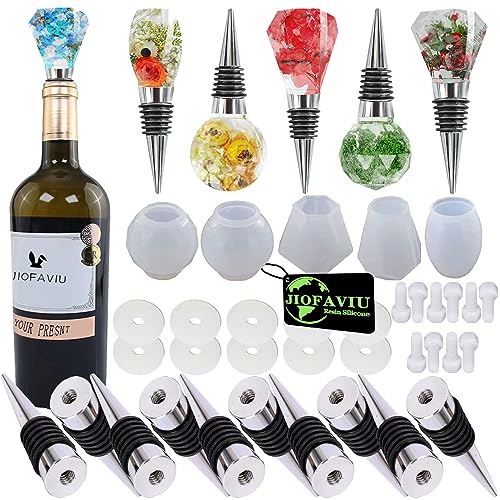 JIOFAVIU 15 Pcs Resin Wine Bottle Stoppers Molds Set, Wine Stopper Silicone Molds for Epoxy Resin (5 Molds and 10 Stoppers with 10 Screws) - Image 1