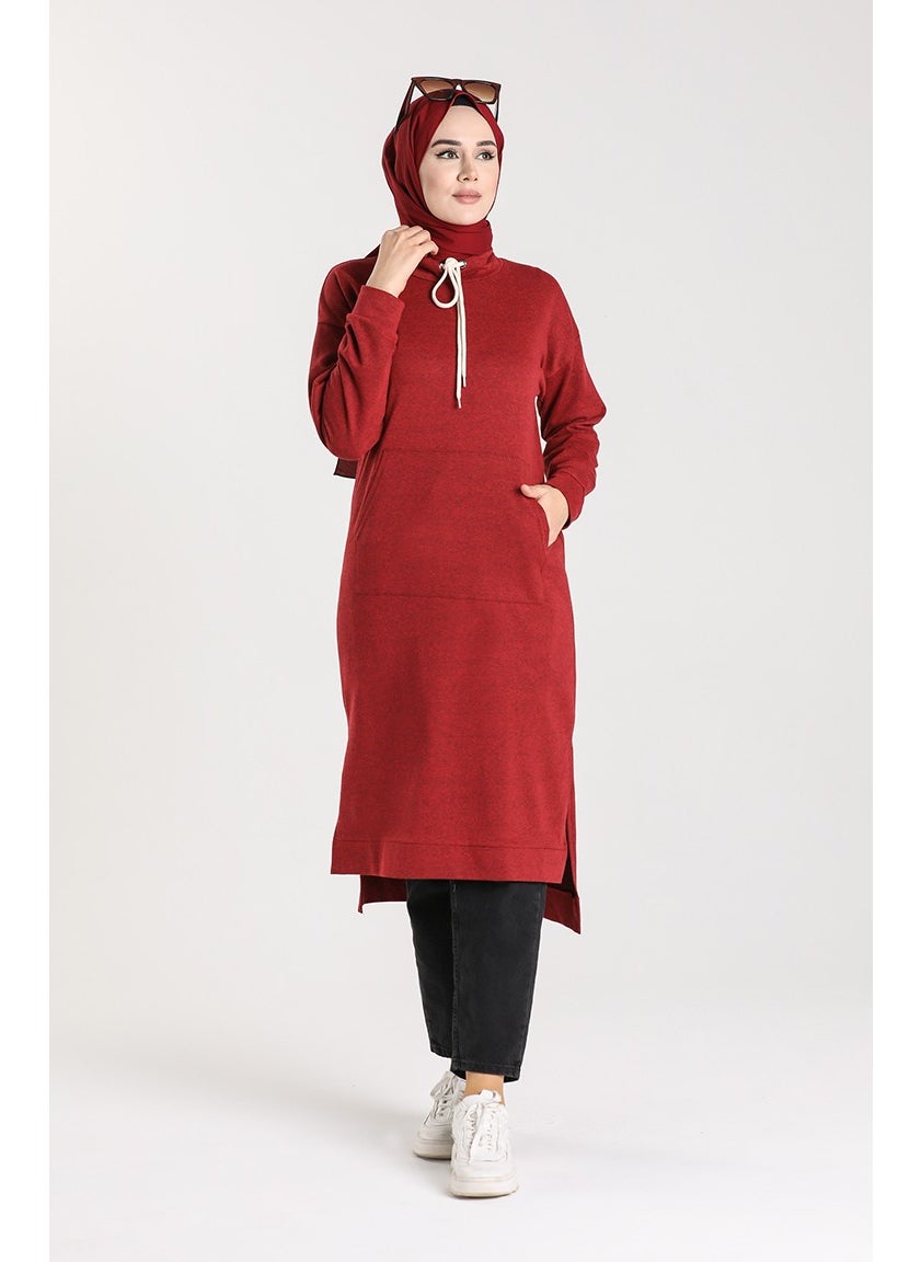 Sefa Merve - Tunic with Side Slits and Pockets 3234-11 Claret Red - Image 1