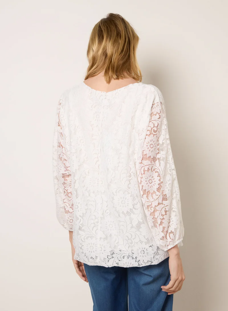 Blue Vanilla Lace Puffball Batwing Top