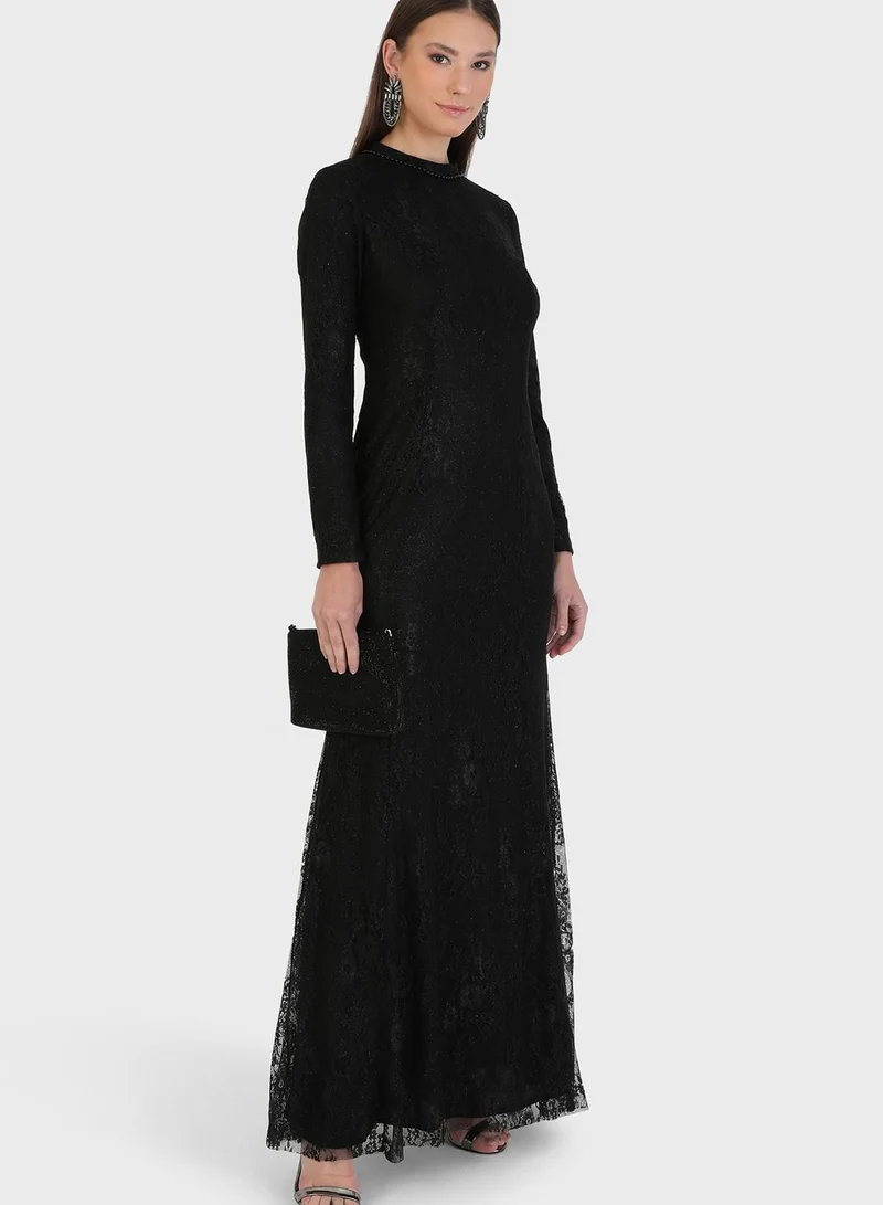 Refka by modanisa Crew Neck Balloon Sleeve Tulle Dress