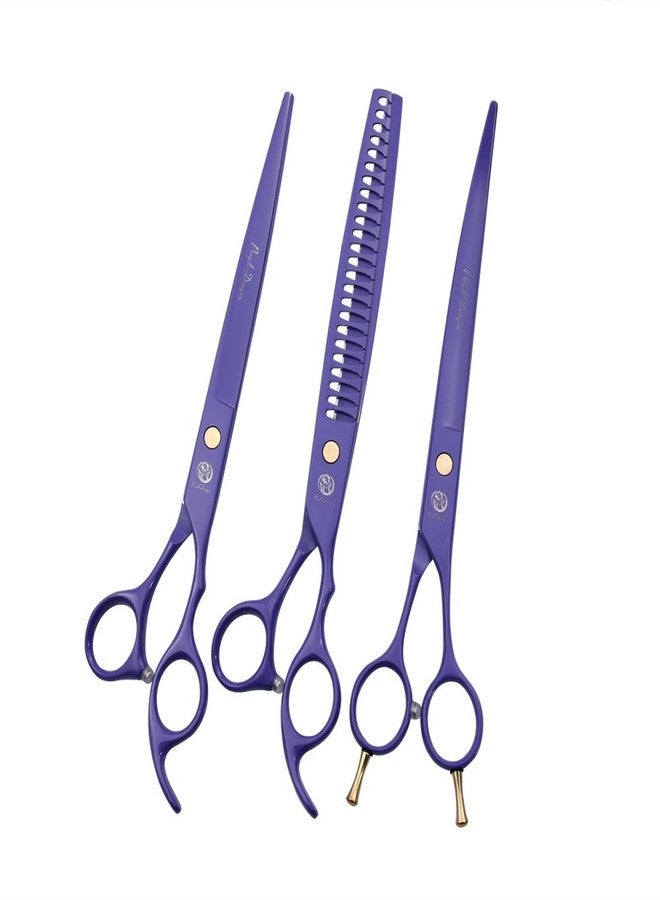 Purple Dragon 8.0 inch Professional Dog Grooming Hair Cutting Scissor &Curved Scissor&Chunker Shear Kit with Bag - for Pet Groomer or Family DIY Pet Use - Image 1
