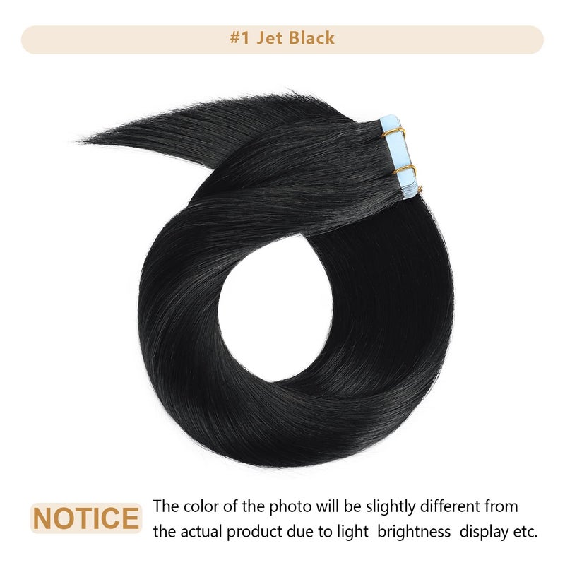 YILITE Tape in Hair Extensions Human Hair Jet Black #1 20 inches 20pcs 50g/pack Straight Seamless Skin Weft Invisible Tape in Human Hair Extensions (20Inche Jet Black #1) - Image 2