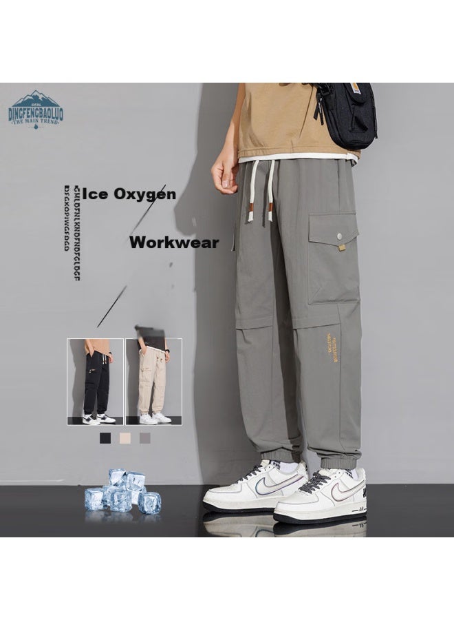 Dingfengbaoluo Men's Cargo Pants, Spring And Summer Loose Casual Trendy Versatile Sports Joggers, K18 Black, Size L - Image 2
