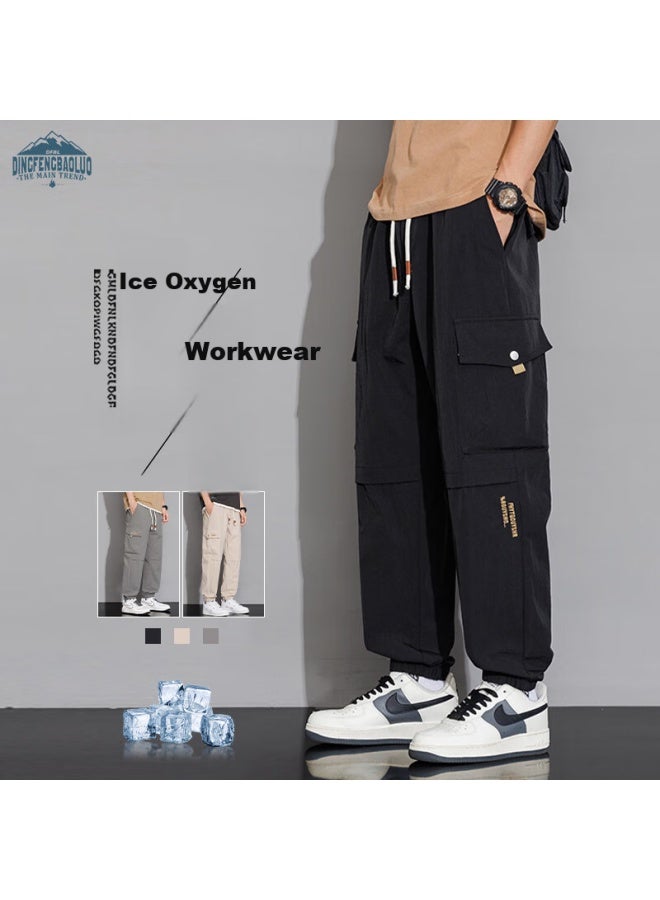 Dingfengbaoluo Men's Cargo Pants, Spring And Summer Loose Casual Trendy Versatile Sports Joggers, K18 Black, Size L - Image 1