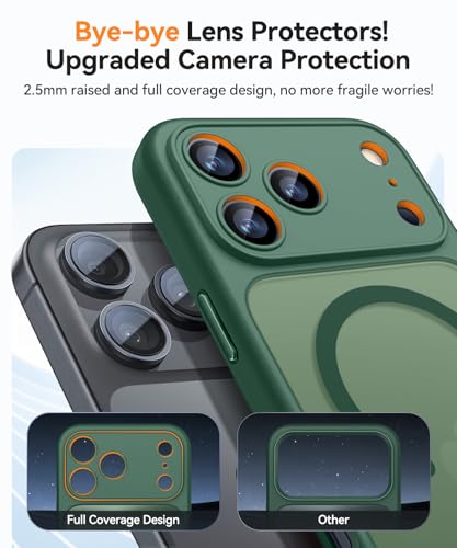 CANSHN Magnetic Compatible with iPhone 17 Pro Max Case Upgraded Full Camera Protection Compatible with Magsafe Translucent Matte Shockproof Protective Phone Cover 69 Inch Deep Green - Image 3