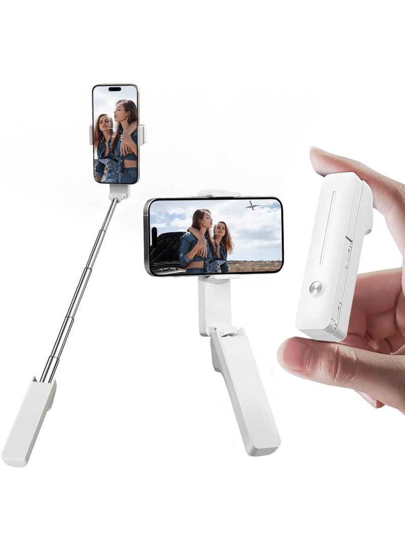 Extendable Mini Selfie Stick for iPhone, Pocket Size Portable Selfie Stick with Remote, Compact Phone Selfie Sticks with Phone Holder for Content Creation/Vlog/Video Record/Live Stream (White) - Image 1