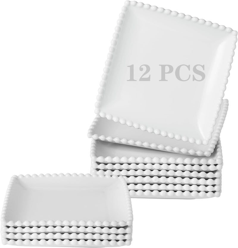 OMAYKEY 6 Inch Square Appetizer Plates Salad Plates Set Ceramic Dessert Plates Porcelain Small Serving Plates for Cake Snacks Side Dish Sushi  Microwave Oven Dishwasher Safe Set of 12 White - Image 1