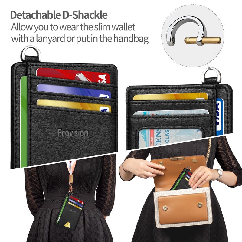 EcoVision Slim Minimalist Front Pocket Wallet, RFID Blocking Credit Card Holder Wallet with Detachable D-Shackle for Men Women - Image 3