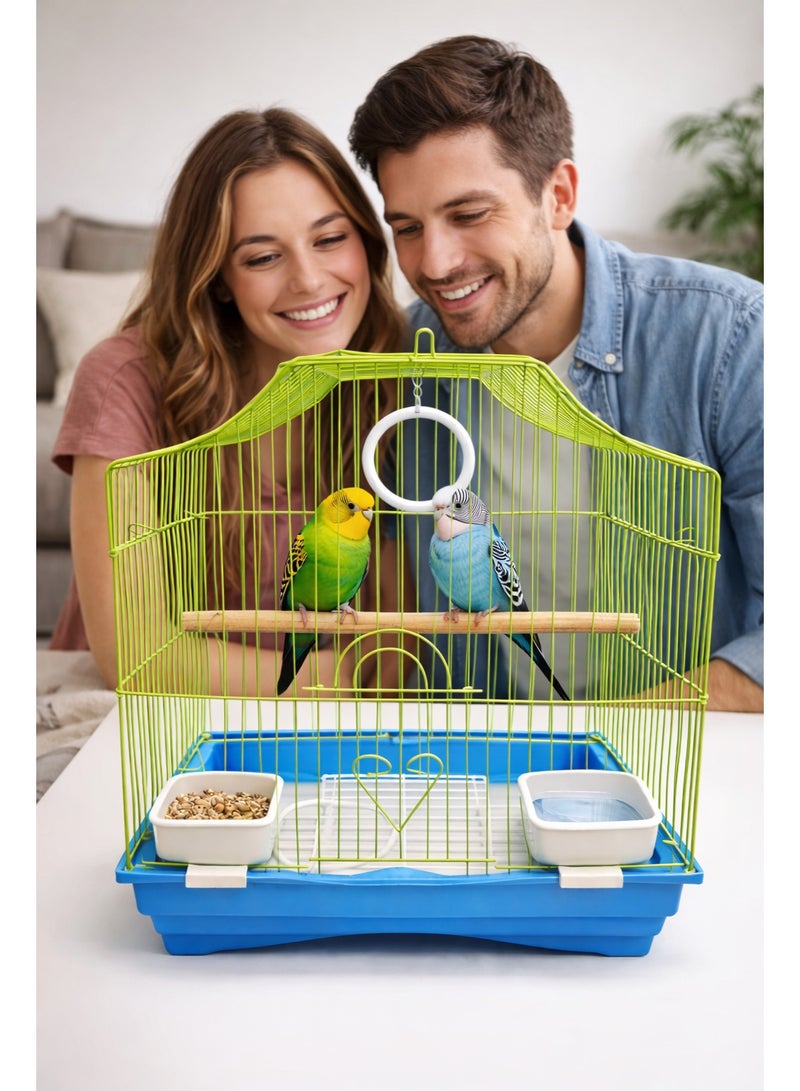 Petto Metal Bird Cage for Small Birds with Perch & Feeding Cups – Hanging Design (30 × 23 × 39 cm) - Image 2