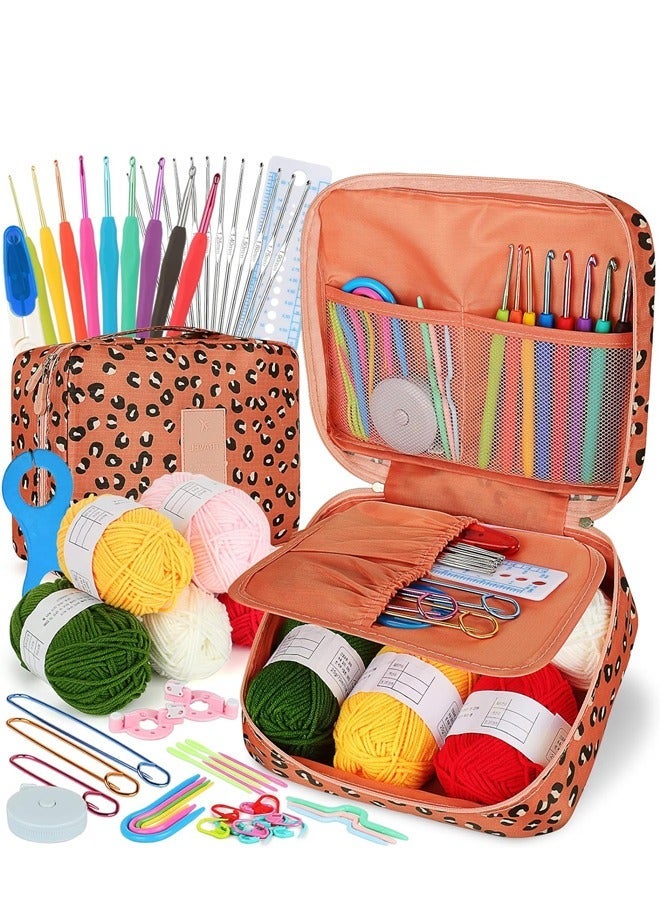 Crochet Kit Beginners, 58PCS Portable Hook Set Multi Size Ergonomic Hooks Travel Knitting with Yarn and Case Gift For Monther Grandmother - Image 1