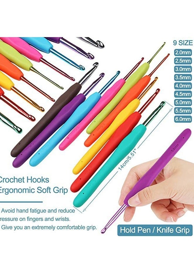 Crochet Kit Beginners, 58PCS Portable Hook Set Multi Size Ergonomic Hooks Travel Knitting with Yarn and Case Gift For Monther Grandmother - Image 4