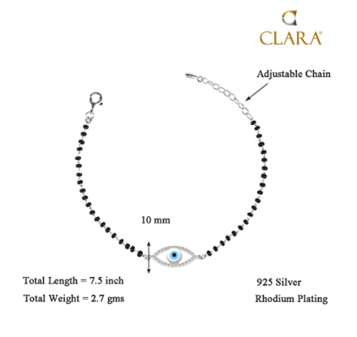 Clara Womens 925 Sterling Silver Evil Eye Halo Hand Mangalsutra Bracelet | Black Beads, Rhodium Plated | Gift For Wife - Image 5