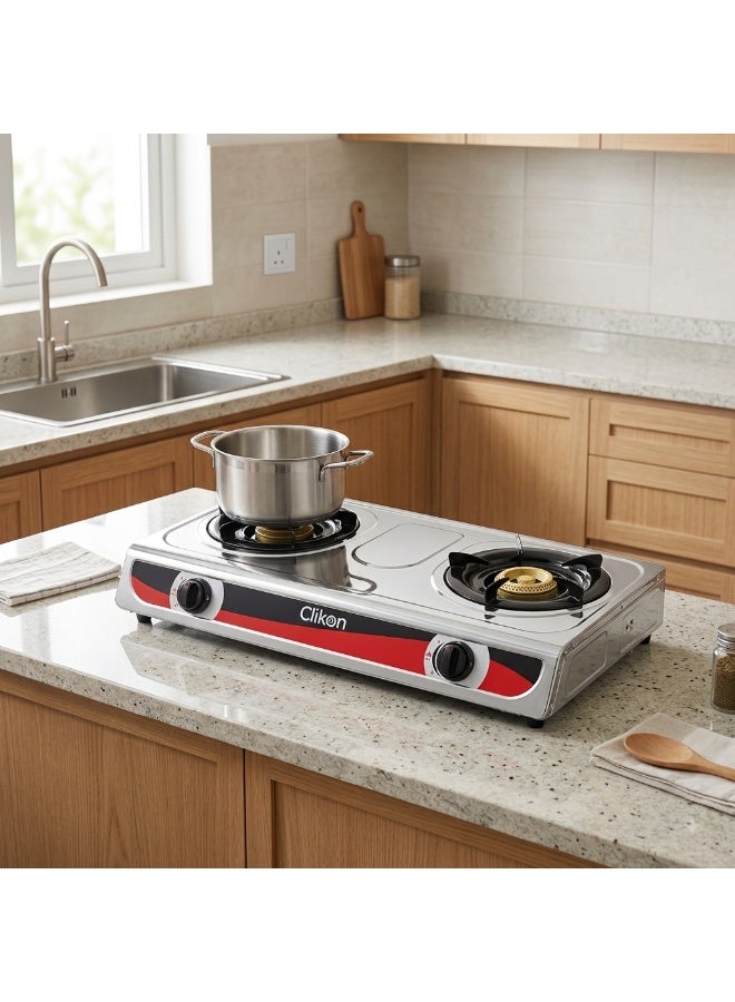 Clikon Stainless Steel Gas Burner | Practical Gas Cooking | Durable Stainless Steel Design | Convenient Kitchen Use | 2-Year Warranty | CK2144 | Stainless Steel CK2144 Yellow/Silver - Image 4