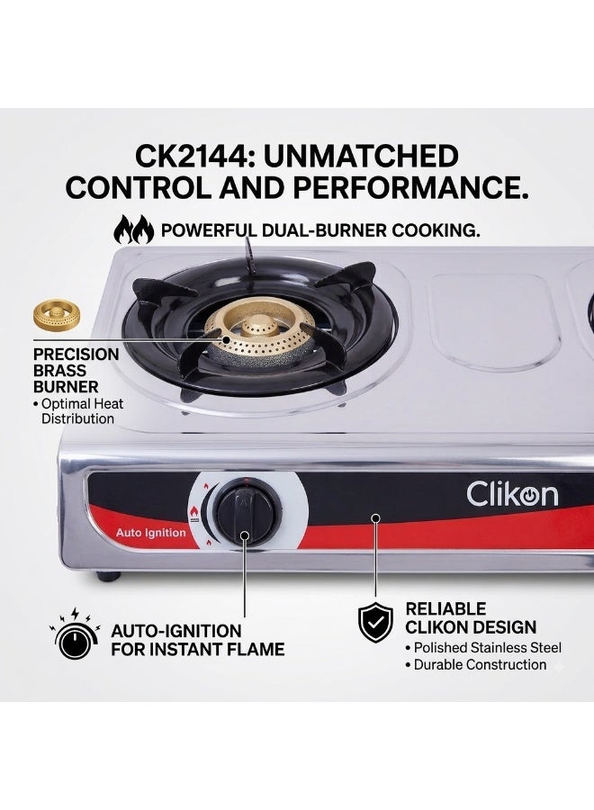 Clikon Stainless Steel Gas Burner | Practical Gas Cooking | Durable Stainless Steel Design | Convenient Kitchen Use | 2-Year Warranty | CK2144 | Stainless Steel CK2144 Yellow/Silver - Image 3