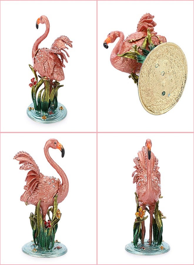 ELLDOO Mini Flamingo Trinket Box, Vintage Metal Enameled Decorative Box Flamingo Figurine Ring Earrings Jewelry Organizer Gift Box for Girl Women - Image 3