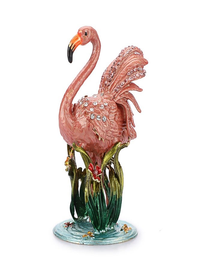 ELLDOO Mini Flamingo Trinket Box, Vintage Metal Enameled Decorative Box Flamingo Figurine Ring Earrings Jewelry Organizer Gift Box for Girl Women - Image 1