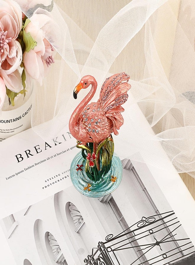 ELLDOO Mini Flamingo Trinket Box, Vintage Metal Enameled Decorative Box Flamingo Figurine Ring Earrings Jewelry Organizer Gift Box for Girl Women - Image 4