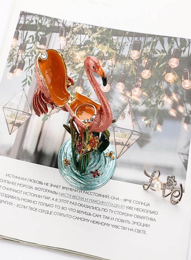 ELLDOO Mini Flamingo Trinket Box, Vintage Metal Enameled Decorative Box Flamingo Figurine Ring Earrings Jewelry Organizer Gift Box for Girl Women - Image 5