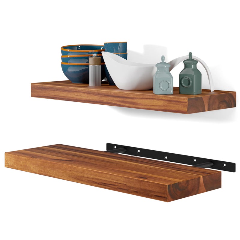 BATODA Set of 2 17 Acacia Wood Floating Shelves Wall Mounted  Rustic Farmhouse Wooden Wall Storage Shelf for Bedroom Kitchen Home Dcor  Brackets and Shelving Mounting Hardware Included