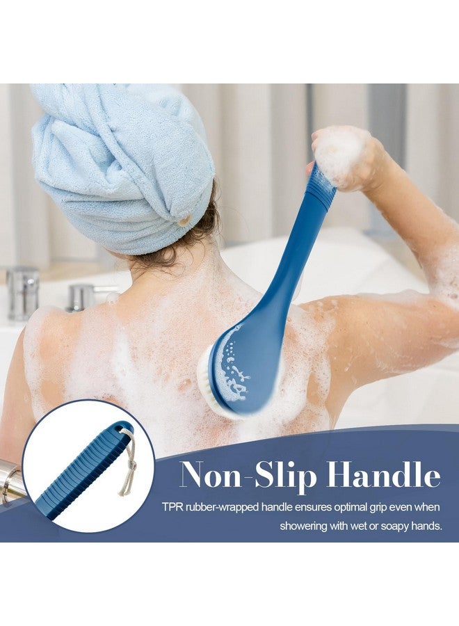 VANZAVANZU Back Scrubber For Shower, Shower Body Brush For Cleaning With Long Handle For Showering, 17 Inch Back Washer Exfoliator For Shower Men Women With Non-Slip Handle, Adhesive Hook (Navy Blue) - Image 2