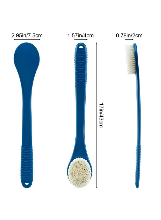 VANZAVANZU Back Scrubber For Shower, Shower Body Brush For Cleaning With Long Handle For Showering, 17 Inch Back Washer Exfoliator For Shower Men Women With Non-Slip Handle, Adhesive Hook (Navy Blue) - Image 3