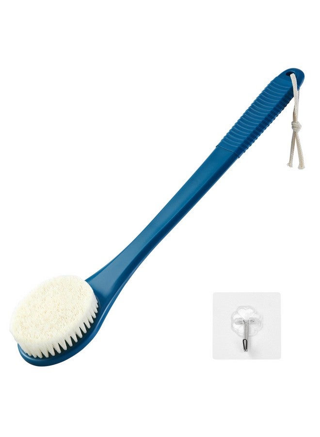 VANZAVANZU Back Scrubber For Shower, Shower Body Brush For Cleaning With Long Handle For Showering, 17 Inch Back Washer Exfoliator For Shower Men Women With Non-Slip Handle, Adhesive Hook (Navy Blue) - Image 1