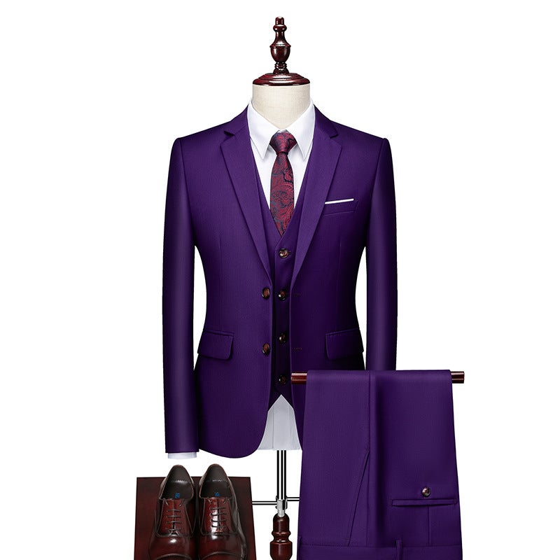 Men'S Suit Groom'S Best Man'S Suit Three-Piece Solid Color Slim-Fit Korean Style Business Casual Fashion Trendy Men'S Suit - Image 1