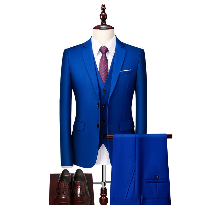 Men'S Suit Groom'S Best Man'S Suit Three-Piece Solid Color Slim-Fit Korean Style Business Casual Fashion Trendy Men'S Suit - Image 2