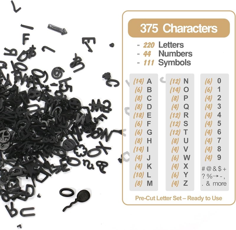 Big Role Black Letters for Felt Board Signs - 3/4 inch Pre Cut Plastic Letters, Numbers, Symbols (398 pcs) for Changeable Menu Board - Image 4