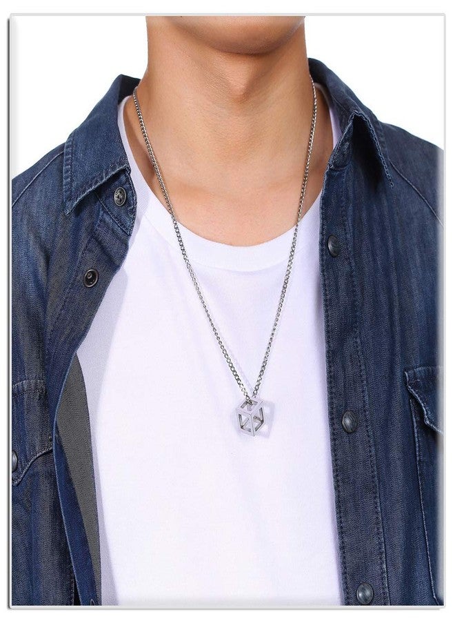 Xusamss Fashion Titanium Steel Hollow Cubic Pendant Necklace,22" Link chain - Image 5