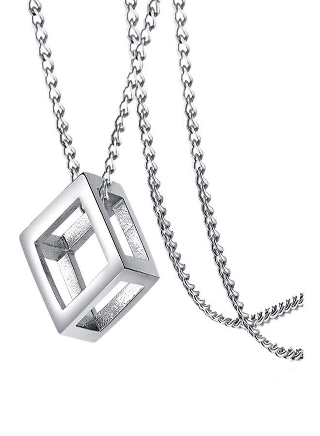 Xusamss Fashion Titanium Steel Hollow Cubic Pendant Necklace,22" Link chain - Image 1